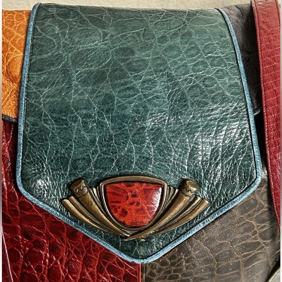 Vintage SHARIF Large Multicolored Patchwork Boho Leather Tote Bag Purse USA - Picture 3 of 16